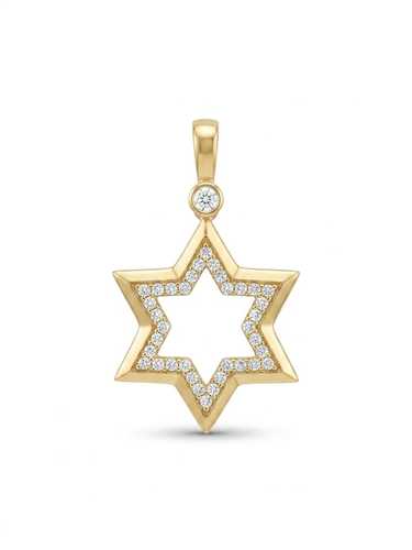תליון מגן דוד זהב צהוב 14 קראט- משובץ זירקונים