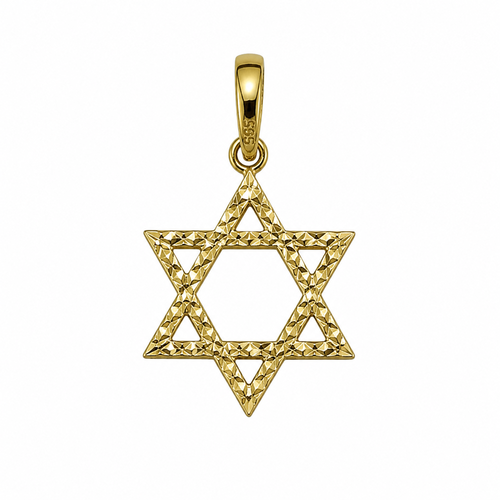 תליון מגן דוד זהב צהוב 14 קראט-חיתוכי לייזר