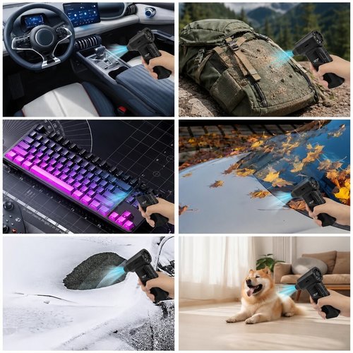 מפוח טורבו אלחוטי נטען עם 4 רמות מהירות ופנס LED