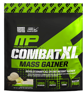 גיינר | מכיל אבקת חלבון | טעם בננה | מכיל 5.44 ק"ג | Combat XL Mass Gainer | מאסל פארם | כשר |