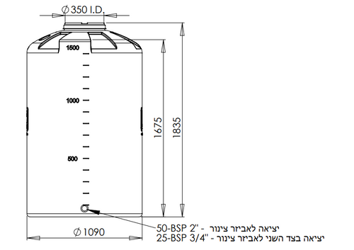 מיכל מים 1500 ליטר - מאושר מזון. 109 קוטר, 184 גובה