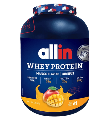  אבקת חלבון WHEY | בטעם מנגו  | מכיל 61 מנות ההגשה | 25 גרם חלבון למנה | משקל 2.013 ק