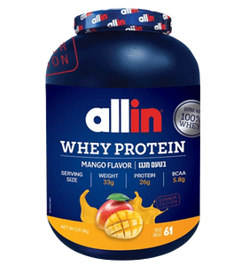אבקת חלבון ALL IN WHEY | בטעם מנגו | 61 מנות הגשה | 2.013 ק"ג |