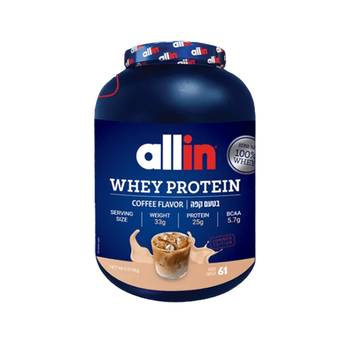   אבקת חלבון WHEY | בטעם קפה | מכילה 61 מנות הגשה | 25 גרם חלבון למנה | משקל 2.013 ק