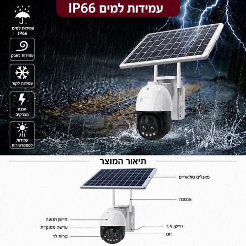 מצלמת אבטחה סולארית סלולרית 4K - זום X10, עדשה כפולה ואיכות 8MP