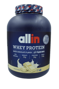 Whey Protein | בטעם שוקולד לבן | 2.013 ק"ג | 61 מנות הגשה | 26 גרם חלבון במנה | 5.8 חומצות אמינו מסועפות | 