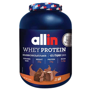 Whey Protein | בטעם שוקולד בלגי | 2.013 ק"ג | 61 מנות הגשה | 24 גרם חלבון במנה | 5.3 חומצות אמינו מסועפות | 