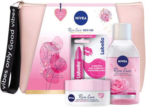 מארז טיפוח | ROSE CARE | קרם יום | מים מיסלריים | שפתון לבלו |