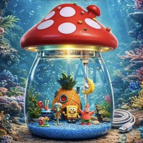 אקווריום קיט פטריה דקורטיבי הכולל אקווריום, תאורת לד, פילטר עליון, דקורציות וחצץ