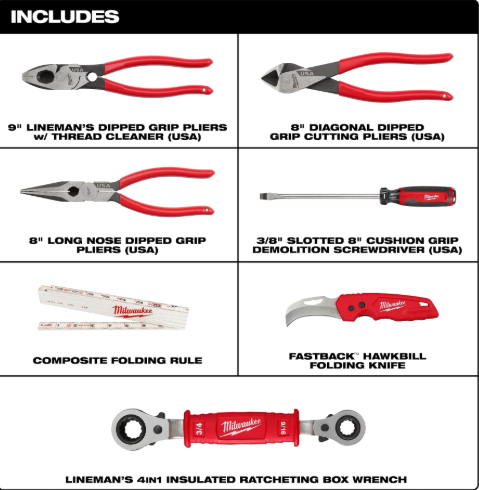 סט 7 כלי עבודה ידניים Milwaukee Power Utility Hand Tool Set דגם 48-22-0143