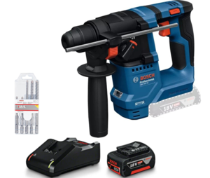 פטישון נטען בוש מקצועי -  ללא פחמים בראשלס + סוללה 4 אמפר + מטען + סט מקדחים - BOSCH