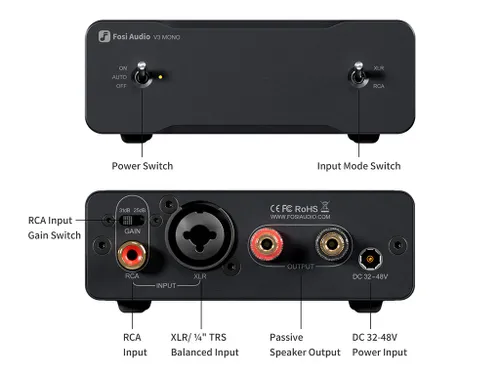 Fosi Audio V3 Mono Combo מארז מונובלוקים עם ספק כוח 48V ופילטר