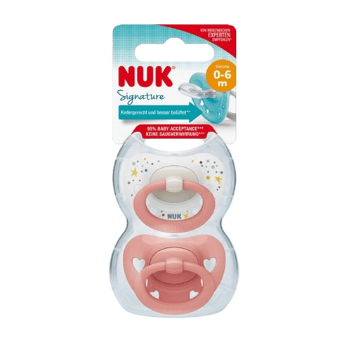 זוג מוצצי נוק סיגנטור NUK Signature | סיליקון 0-6 חודשים | ורוד ירוק בייבי | נוק | NUK