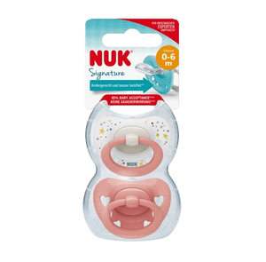זוג מוצצי נוק סיגנטור NUK Signature | סיליקון 0-6 חודשים | ורוד ירוק בייבי |
