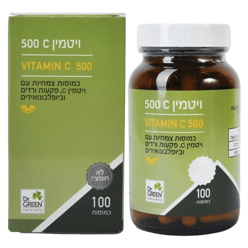 ויטמין C | במינון 500 | מכיל 100 כמוסות צמחיות | לא חומצי | תוסף תזונה | כשר פרווה