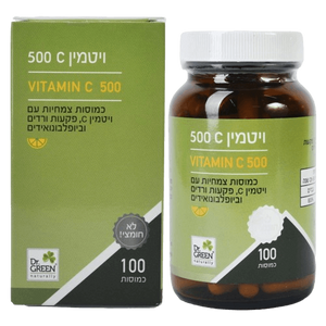ויטמין C | במינון 500 | מכיל 100 כמוסות צמחיות | לא חומצי | תוסף תזונה | כשר פרווה