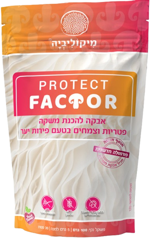 PROTECT FACTOR |  פרוטקט פקטור | אבקה להכנת משקה פטריות וצמחים בטעם פירות יער | 5 גרם למנה | מכיל 20 מנות |
