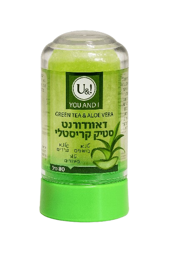 דאורדורנט סטיק קריסטלי | GREEN TEA-ALOVERA - תה ירוק ואלוורה | ללא אלומיניום | ללא כלורהידרט | מכיל 80 גרם | YOU AND I