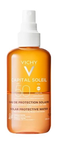 ספריי מים סולאריים להגנה מהשמש SPF50 | גוון עור זהוב ומראה עור זוהר - עם בטא קרוטן | Capital Soleil  וישי