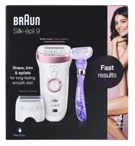 BRAUN | גילוח עדין לאזורים רגישים | עמיד במים | ניתן לשימוש במים | מכשיר אפילציה | ראשי גילוח וגוזם | סכין גילוח נוספת | תיק נשיאה ואחסון |