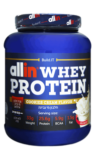 אבקת חלבון | Whey Protein | כשר | 2.27KG | טעם קרם עוגיות | מחלבון מי גבינה |  אול-אין | ALLIN