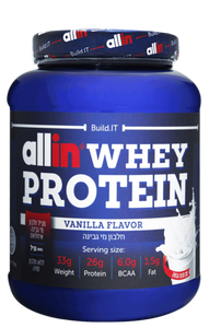 אבקת חלבון | Whey Protein | כשר | 2.27KG | טעם וניל | מחלבון מי גבינה |  אול-אין | ALLIN