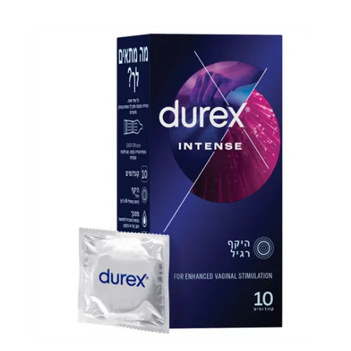 קונדומים Intense עם צלעות ונקודות בתוספת חומר סיכוך