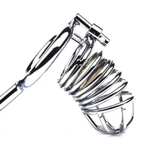 Metal Locking Chastity Cage with Anal Hook