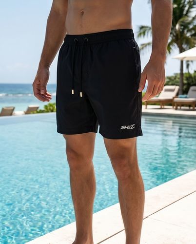 בגד ים BALR מידות S-XXL לגברים בגוון שחור עם שרוך זהב