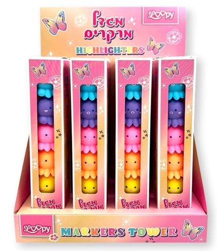 מגדל מרקרים זוהרים תמנון LOOPY – מגוון דמויות וצבעים