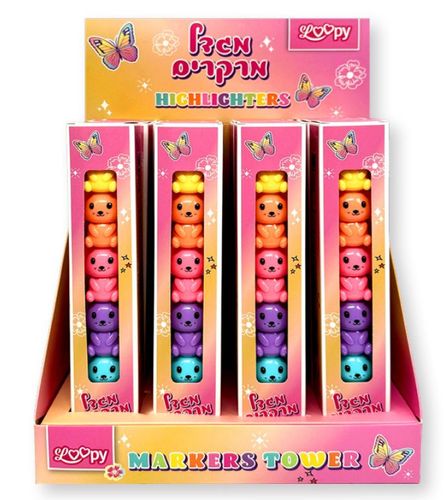 מגדל מרקרים זוהרים ארנבים LOOPY | מרקרים צבעוניים במגוון דמויות