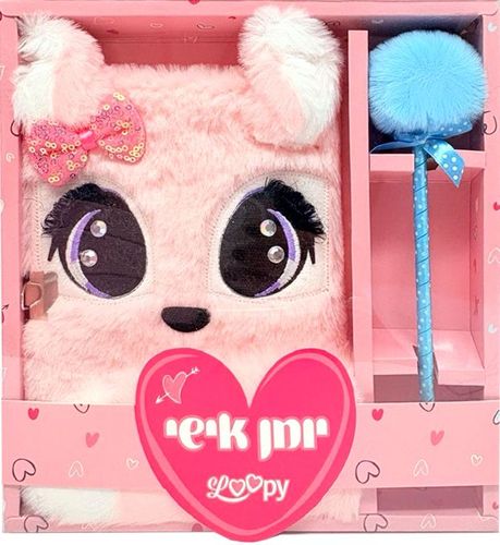 באריזת מתנה שועל ורוד‎ A5 מחברת פנאי פרווה+עט‎ LOOPY