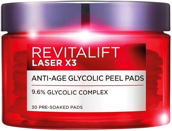 Loreal Revitalift Laser Renew Anti Age Peel Pads 30Pcs לוריאל רוויטליפט לייזר פדים לטיפול אנטי אייג