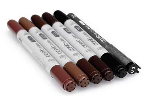 סט 5 טושים  בגווני שיער כהה Copic ciao וליינר