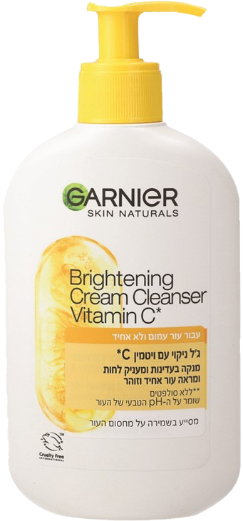 Garnier Vitamin C Brightening Cream Cleanser 250ML גרנייה סבון פנים ויטמין סי למראה עור זוהר