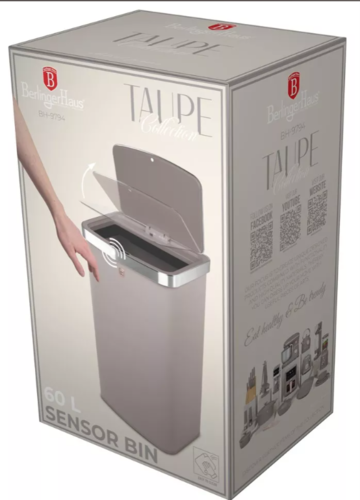 פח אשפה מעוצב חיישן אוטומטי Berlinger Haus Taupe BH9794 60L קרם מוקה
