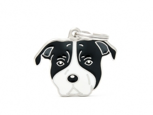 תג שם כלב שחור לבן AMERICAN STAFFORDSHIRE TERRIER WHITE BLACK