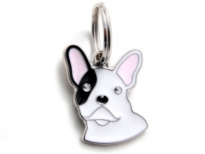 תג שם כלב בולדוג צרפתי שחור לבן BLACK AND WHITE FRENCH BULLDOG