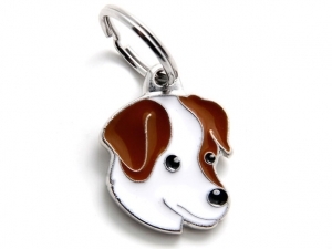 תג שם כלב ג'ק ראסל חום לבן WHITE AND BROWN JACK RUSSELL