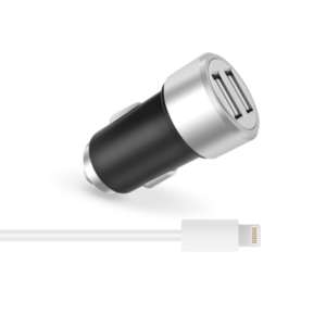 מטען לרכב 2*USB כולל כבל מעבר LIGHTNING לאייפון - 1 מטר