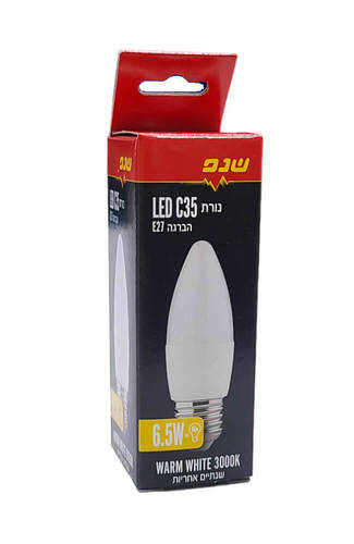 נורת לד נר 6.5W אור חם C35 E27 - שנפ