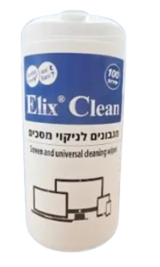 100 מטליות לחות לניקוי מסכים ומשטחים וסביבת המחשב ELIX CLEAN 