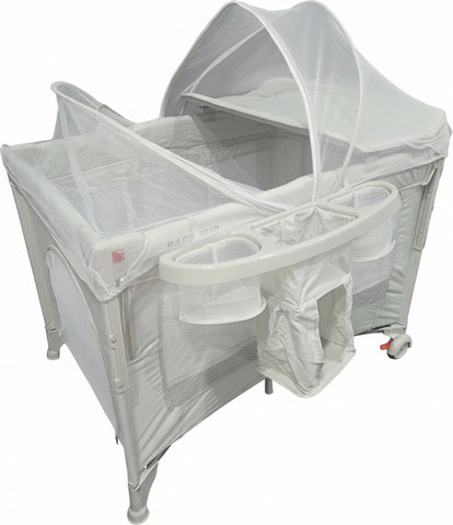 לול רשת משולב 4 ב 1 Baby Hub לול, עריסה מתחברת, משטח החתלה ומיטת קמפינג עם דופן עולה / יורדת צבע אפור / ב'ז