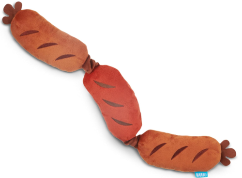 משחק לכלב בובת בארק שרשרת נקניקיות - BARK Dog Toy Lickin' Links Sausage Chain Plush 3 Squeakers Crazy Crinkle Super Stretch