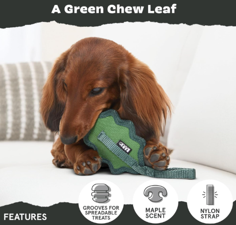 משחק לכלב בארק צעצוע נסתר עלה ירוק - BARK Super Chewer Leafthrower Dog Toy