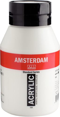 צבע אקריליק לבן מס 105  AMSTERDAM, נפח 1000 מ