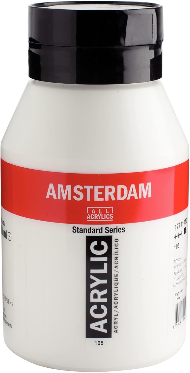 צבע אקריליק לבן מס 105  AMSTERDAM, נפח 1000 מ"ל