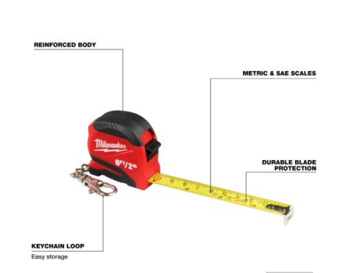 סרט מדידה מחזיק מפתחות Milwaukee 48-22-1706 באורך 6ft/2m