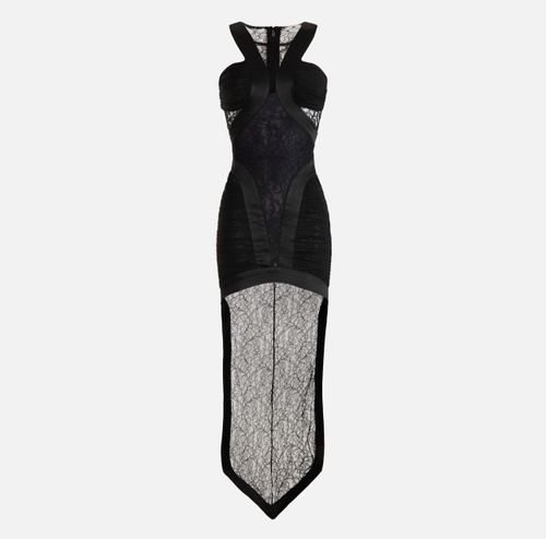 Red Carpet dress in floral lace and jersey fabrics