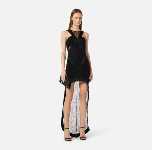 Red Carpet dress in floral lace and jersey fabrics
